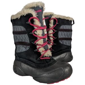 Kids Columbia Techlite Snow Boots Omni-Heat Black Pink Warm Faux Fur Girls sz 2